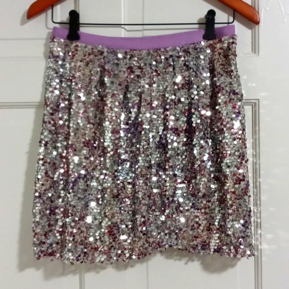 🆕️✨️HTF J. Crew Collection✨️ - Silver/Purple Sequin Faux Wrap Skirt